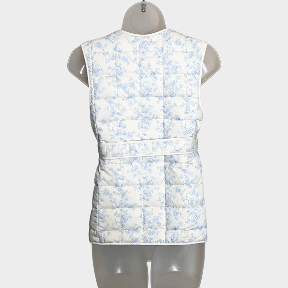 YLLW the Label Carrington Wrap Vest Size S/M cream & blue quilted floral toile - Picture 3 of 8